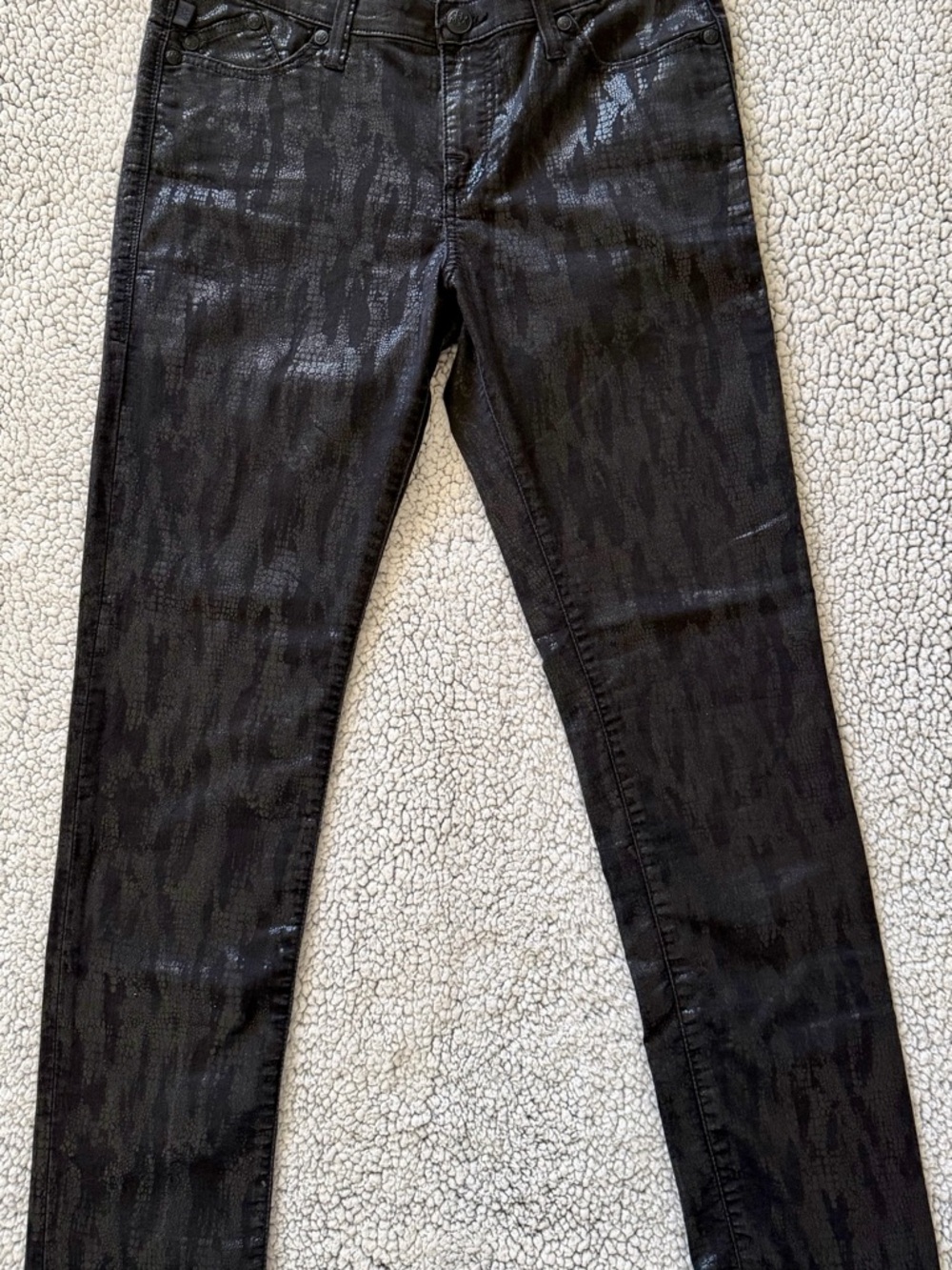 Rock & Republic Black Metallic-Pattern Skinny Jeans (Women's)
